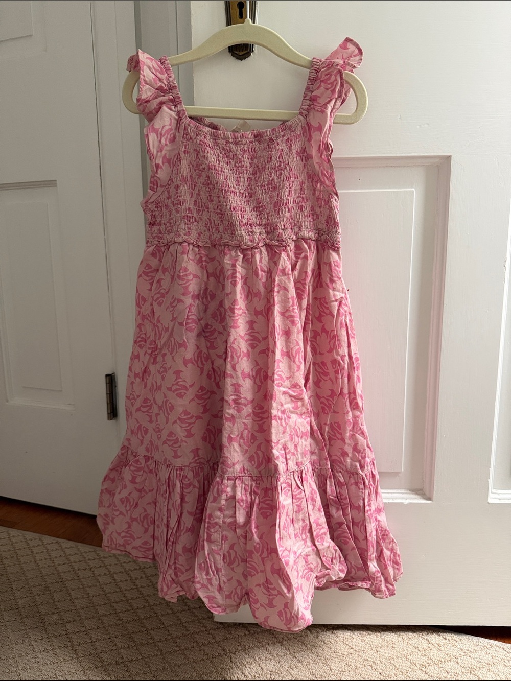 Crewcuts Pink Floral Smocked Sundress with Ruffle Straps 5T